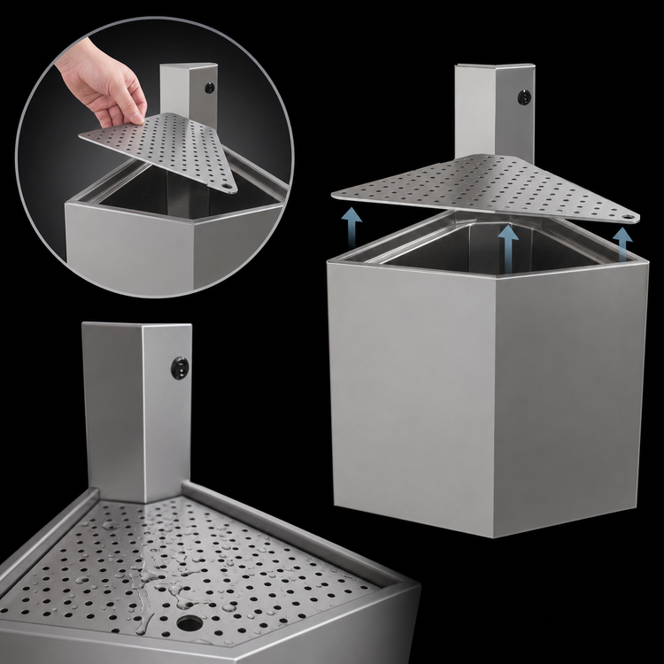 Product image #4 for Glastender Underbar Outside Wedge Corner Drainboard, 45° Angle, No Legs, Stainless Steel, 19-Inch Deep
