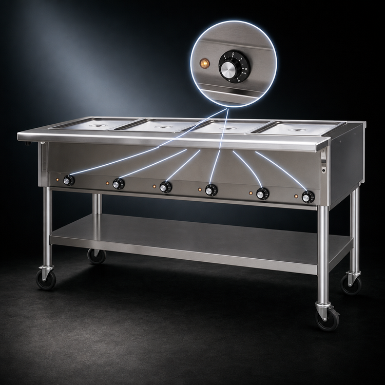 Product image #4 for Eagle Group Portable Electric Hot Food Table with 5 Dry Wells, Open Base, 82-Inch Wide