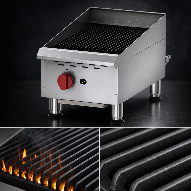 Product image #4 for Omcan Countertop Stainless Steel Gas Char-Broiler, 15 Inch, 1 Burner, Natural Gas
