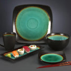 Thumbnail image #2 for Libbey Hakone BF-6 Square Glazed Ceramic Plate, 6-1/4", Turquoise with Dark Brown Rim