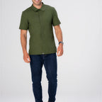 Thumbnail image #1 for Chef Works SBU01-MIL-M Men's Short-Sleeve Kitchen Work Shirt, Military Green, Snap Front