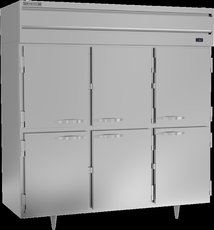 Product image #5 for Beverage Air P-Series Three-Section Reach-In Refrigerator with Lockable Solid Half Doors, 68.34 Cu. Ft., Top-Mounted Self-Contained Refrigeration