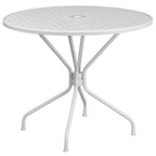 Thumbnail image #1 for Flash Furniture CO-7-WH-GG Round Outdoor Patio Table, 35-1/4" Diameter x 28-3/4"H, White Powder-Coated Steel, Umbrella Hole