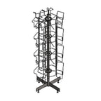 Thumbnail image #1 for Renfro Industries Inc. RIDPRI583 Three-Sided Book Spinner Rack, 20"W x 4"D x 56"H, with Sign Holder, Stainless Steel, Black