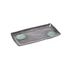 Thumbnail image #1 for Korin Inc PLY-218 Rectangular Ceramic Plate, 13.3 x 6.1 x 1 in, Flared Edge, Black with Moss Green Accents
