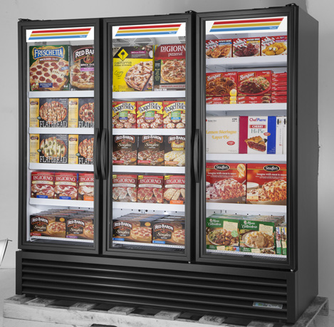 Product image #6 for True Full-Length Three-Section Glass Door Freezer Merchandiser, -10°F, 12 Shelves