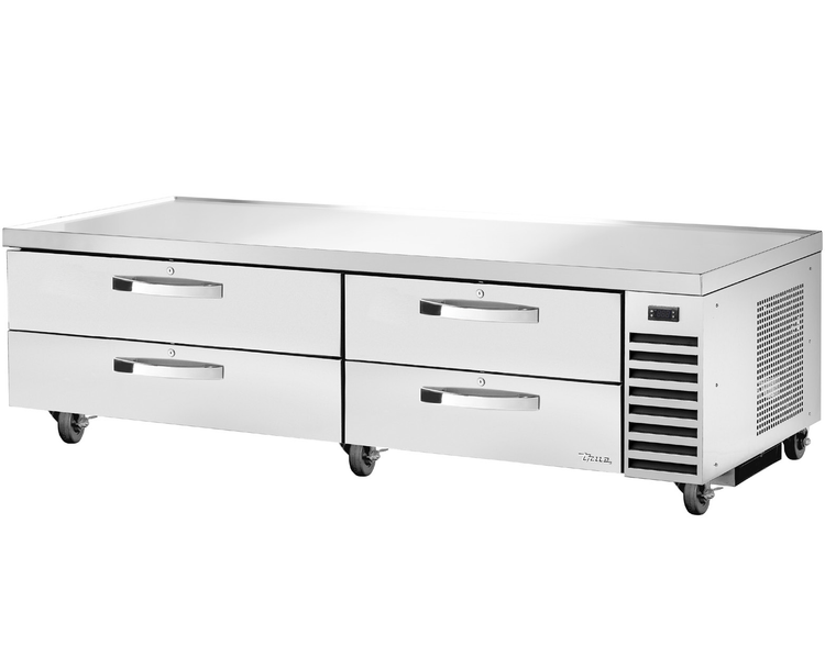 Product image #4 for True 82-3/8-Inch Wide Refrigerated Chef Base with 4 Locking Drawers, Stainless Steel, Self-Contained Side-Mounted Refrigeration