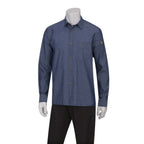 Thumbnail image #1 for Chef Works Detroit SKL001-IBL-2XL Utility Chef Shirt, Indigo Blue, 100% Cotton Denim, Long Sleeve, 2XL