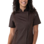 Thumbnail image #1 for Chef Works BCWSZ006-ESP-3XL Women's Chef Coat, Espresso, Short Sleeve, 3XL, Single-Breasted Zipper