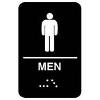 Thumbnail image #1 for AllPoints Foodservice Parts & Supplies 2801198 Men Restroom Sign, 6 x 9 in, Raised Braille, Black/White, Adhesive-Backed Plastic