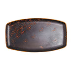 Thumbnail image #1 for Vertex China London Moonstone LMC-O114 Rectangular Porcelain Platter, 13" x 7", Hand Painted, Matte Black/Terra Cotta Reactive Glaze 1 Dozen