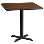 Thumbnail image #1 for Flash Furniture XU-WALTB-2424-T2222-GG Square Walnut Laminate Dining Table with Black PVC Edge, 24" x 24", 22" X-Base