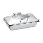Thumbnail image #1 for Eastern Tabletop Park Avenue 3915GB Induction Chafing Dish, 8 qt, Rectangular Stainless Steel, Hinged Glass Dome Lid