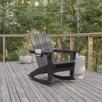 Thumbnail image #2 for Flash Furniture LE-HMP-1045-31-GY-GG HDPE Gray Adirondack Rocking Chair with Cup Holder