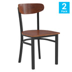 Thumbnail image #1 for Flash Furniture Wright 2-XU-DG6V5B-WAL-GG Stackable Dining Chair, 500 lb Capacity, Wooden Seat and Back, Black Steel Frame, Walnut Finish