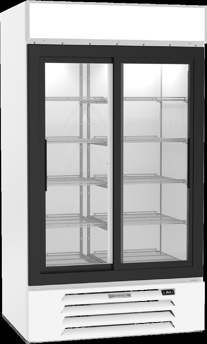 Product image #5 for Beverage-Air MarketMax Two-Section Sliding Glass Door Refrigerated Merchandiser, 35.4 Cu. Ft., White