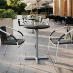 Thumbnail image #1 for Flash Furniture ST-RD24-BKMAR-T2222S-GG 24" Round Restaurant Table, Black Faux Marble HPL Top, 31"H, Cast Iron X-Base