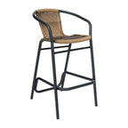 Thumbnail image #1 for Flash Furniture SDA-AD632032R-DK-BN-GG Bar Stool with Arms, Medium Brown Rattan Back and Seat, Leg Base