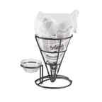 Thumbnail image #1 for G.E.T. Clipper Mill 4-361644 Iron Fry Cone Basket, Black Powder-Coated, with Condiment Cup Holder, 5" Dia. x 7"H Case of 12