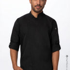 Thumbnail image #1 for Chef Works Re: Collection REBCLZ-BLK-M Single-Breasted Long-Sleeve Chef Coat, Black Recycled Polyester/Cotton, Medium