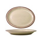 Thumbnail image #1 for International Tableware Granada GR-12 Ceramic Oval Platter, 9-3/4" x 7-1/2", Narrow Rim, American White with Brown Speckle Case of 2 Dozen