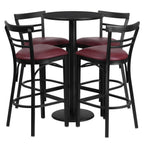 Thumbnail image #1 for Flash Furniture RSRB1037-GG Round Table and 4 Bar Stool Set, 24-Inch Black Table with Burgundy Vinyl Ladder-Back Stools