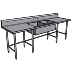 Thumbnail image #1 for Pacific Stainless Products PTD9630C8C20 96"W x 30"D Stainless Steel Double Sink Work Table, 16-Gauge 304, 8" Backsplash