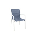 Thumbnail image #1 for Grosfillex Sunset UT090096 Outdoor Resin-Frame Stacking Armchair, Textilene Sling, Glacier White/Madras Blue Case of 4