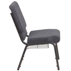 Thumbnail image #2 for Flash Furniture Hercules FD-CH02185-SV-DKGY-BAS-GG Stacking Church Chair, Gray Fabric Upholstery, Silver Vein Frame, Book Rack