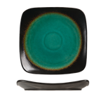 Thumbnail image #1 for Libbey Hakone BF-6 Square Glazed Ceramic Plate, 6-1/4", Turquoise with Dark Brown Rim