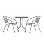 Thumbnail image #1 for Flash Furniture TLH-0731SQ-017CSV2-GG Square Glass-Top Metal Table Set with 4 Silver Aluminum Slat Stack Chairs