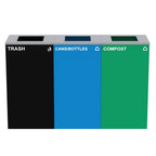 Thumbnail image #1 for Alpine Industries ALP4450-BLK-KIT16 87-Gallon 3-Stream Square Open-Top Steel Trash Can and Compost Bin Kit