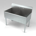 Thumbnail image #1 for AERO Manufacturing 4S2-2142 Two-Compartment Stainless Steel Sink, 84"W x 24-1/2"D, 16-Gauge, 14"D Bowls, 8-3/4"H Backsplash