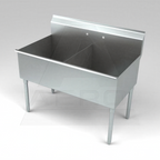 Thumbnail image #1 for AERO Manufacturing 2S2-1824 2-Compartment Sink, 48"W x 21-1/2"D, 14 Gauge 304 Stainless Steel, 14" Deep Bowls, 8-3/4" Backsplash