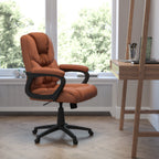 Thumbnail image #2 for Flash Furniture CX-1179H-BR-GG Padded-Arm Swivel Chair with Adjustable Height, Casters and Brown Bonded Leather Upholstery