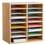 Thumbnail image #1 for Alpine Industries ADI500-16-MEO 16-Compartment Adjustable Wood Paper Sorter/Literature File Organizer, Medium Oak
