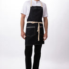 Thumbnail image #1 for Chef Works ABN06-IBL-0 Bib Apron, Indigo Blue, 100% Cotton, 31-1/2"L x 32-1/2"W, 2 Hip Pockets, Adjustable Neck Closure