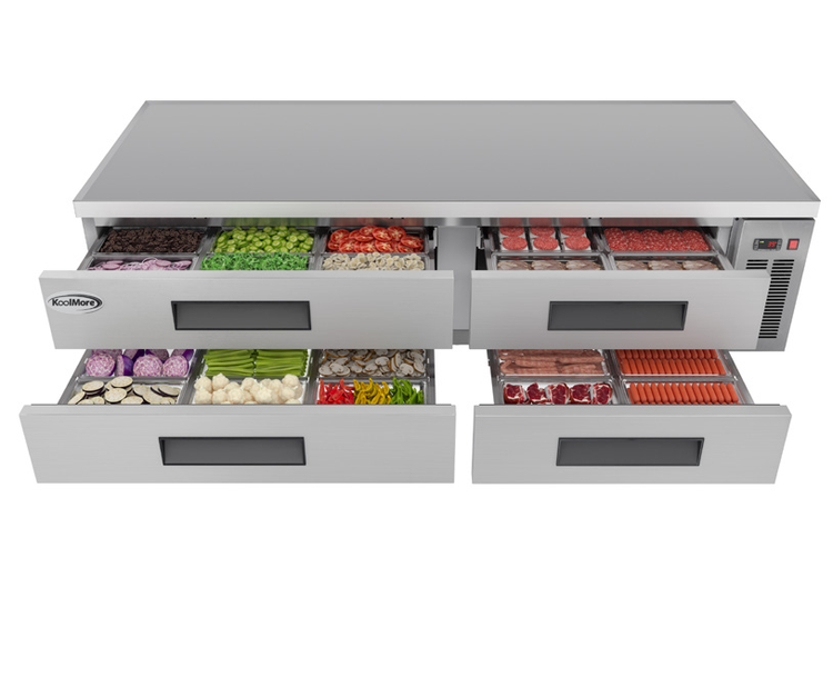 Product image #5 for KoolMore 84-Inch Commercial Chef Base Refrigerator Storage Cabinet with 4 Refrigerated Drawers