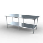 Thumbnail image #1 for NBR Equipment TS6-9624 304 Stainless Steel Work Table, 96"W x 24"D x 35-3/4"H, Flat Top, Adjustable Undershelf