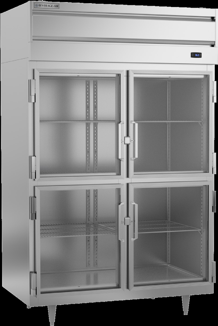 Product image #5 for Beverage-Air P Series 2-Section Reach-In Refrigerator with 4 Half-Glass Doors, Top-Mount Self-Contained Refrigeration, 44.57 Cu. Ft.