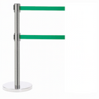 Thumbnail image #1 for AARCO Products Form-A-Line HC-27GR Dual Retractable Belt Barrier, Polished Chrome, Green 7 ft Belt, Steel Base