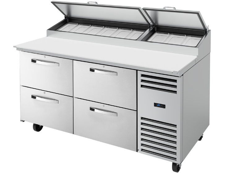 Product image #2 for True SPEC Series 67-Inch 2-Section Pizza Prep Table with 4 Locking Drawers and Rear-Mounted Self-Contained Refrigeration