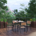 Thumbnail image #2 for Flash Furniture XU-DG-810060064-GG Patio Dining Table Set, 35" Square Synthetic Teak Table with Umbrella Hole and 4 Stacking Chairs