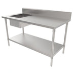 Thumbnail image #1 for ATSMFG MET MET-WTPS-3060L ATS MFG 60-Inch Work Table with Left-Side Prep Sink, 18/304 Stainless Steel Top, and 6-Inch Backsplash