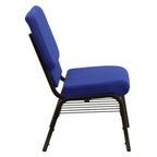 Thumbnail image #2 for Flash Furniture Hercules XU-CH-60096-NVY-BAS-GG Navy Polyester Upholstered Stacking Church Chair, Gold Vein Frame