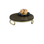 Thumbnail image #2 for Cal-Mil Heritage 22425-3-112 Round Buffet Riser, 12" x 12" x 3"H, Matte Gold Wire Base, Dark Stained Oak Top