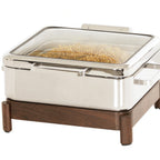 Thumbnail image #1 for Cal-Mil 23719-78 Induction Chafer, 16"W x 16"D x 10"H, rectangular metal, soft-close see-through lid, walnut