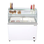 Thumbnail image #1 for Maxximum Maxx Cold MXDC-4 Ice Cream Dipping Cabinet, Curved Glass, 4 Exposed 3-Gal Tubs, 6-Tub Storage, Mobile