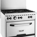 Thumbnail image #1 for Vulcan Quick Ship SX36-6B-QS-PLATINUM Core SX36-6B Series Range, (6) 28,000 BTU open burners paired with a 30,000 BTU standard oven. Stainless steel