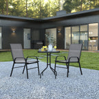 Thumbnail image #2 for Flash Furniture TLH-0701303C-GY-GG 3-Piece Outdoor Patio Dining Set with 23.75-Inch Round Tempered Glass Table and 2 Gray Stack Chairs